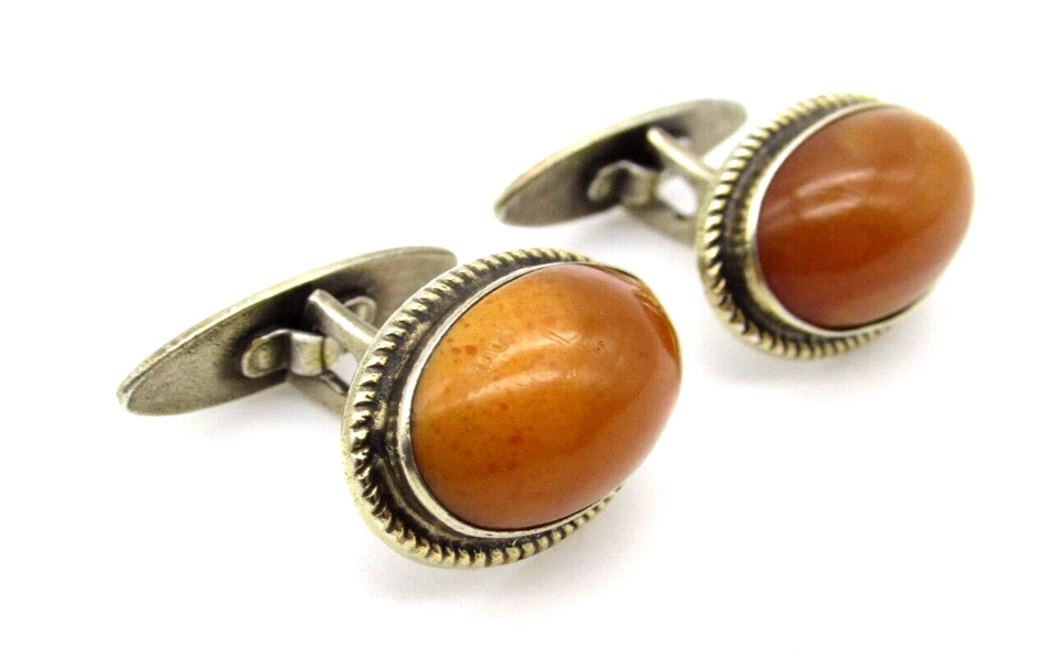 Gemelos de yema de huevo VERMIEL oro plata 875 ámbar báltico ruso vintage Foto 1 de 4