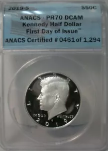 2019 S KENNEDY SILVER HALF DOLLAR ANACS PR70 DCAM FIRST DAY ISSUE #0461 - Picture 1 of 4