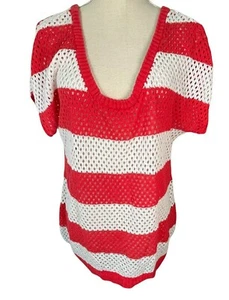 Torrid Womens Top Sz 1 Plus Red White Knit Stripped See Through Sleeveless - Picture 1 of 7