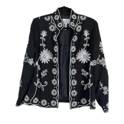 Chaqueta Drapers Damons M Negra Cuentas Floral Boho Western Festival Minimalista Años 80 Foto 1 de 4