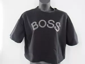 Plus Size Graphic Cropped T Shirt Women's 1X Black Solid Boss Rhinestone : NWT - Picture 1 of 4