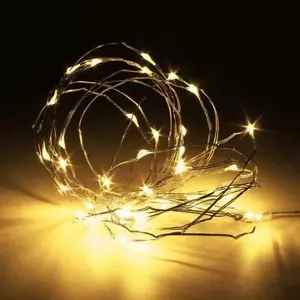 20 Warm White LED Fairy String Light, Weatherproof Wire w/ Timer 6ft, Battery - Picture 1 of 6
