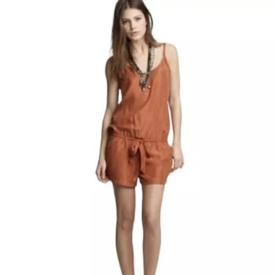 J. Crew Women's Spaghetti Strap Cinched Tie Waist Romper Burnt Orange Medium - Image 1 of 4