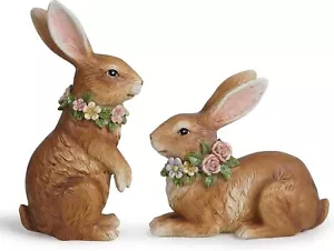 Hodao Spring Garden Patio Bunny Figurine Set (2pcs) The Perfect Accent for a - Picture 1 of 8