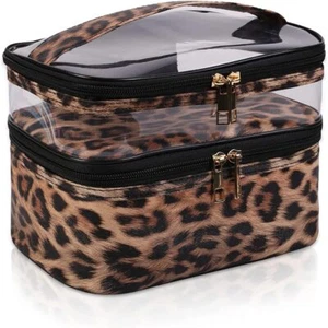 imerelez Double-layer Cosmetic Bag Makeup Travel Leopard - Picture 1 of 6