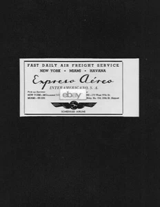 EXPRESO AEREO INTERAMERICANO CARGO TO HAVANA FROM MIAMI & NEW YORK 1950 AD - Bild 1 von 1