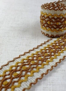 Embellecedor de trenza de tela de estilo vintage - 5cm de ancho Tapicería geométrica retro - Imagen 1 de 4