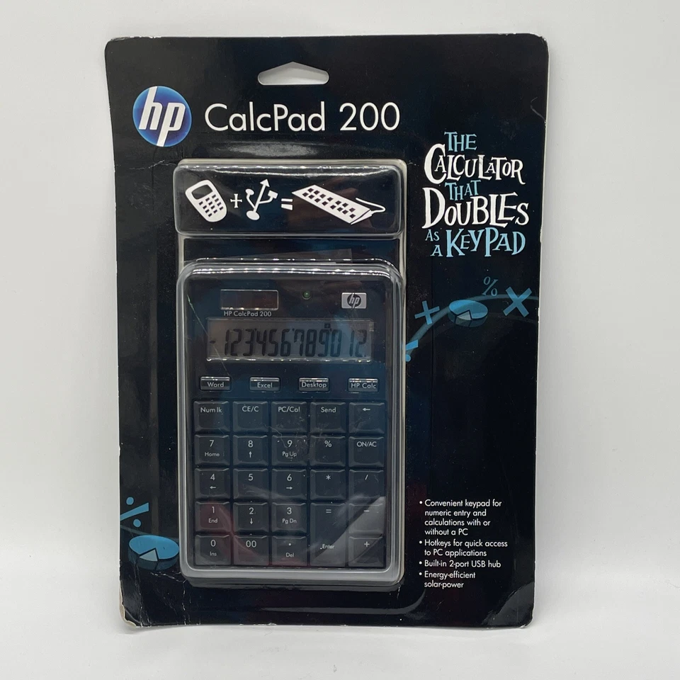 HP CalcPad 200 Basic Calculator Doubles As Keypad PC Excel Word Solar Powered - Image 1 of 3