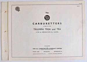 The SU Carburetters - TRIUMPH TR3A and TR4 - Vintage Workshop Pamphlet  - Picture 1 of 2