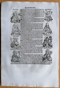 Schedel Original Incunable Leaf Saints Aurea Oswalt Council Rome - 1493