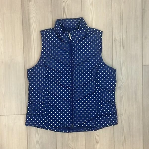 Lands' End Puffer Vest Womens Large Blue White Polka Dots Down Full Zip - Picture 1 of 9