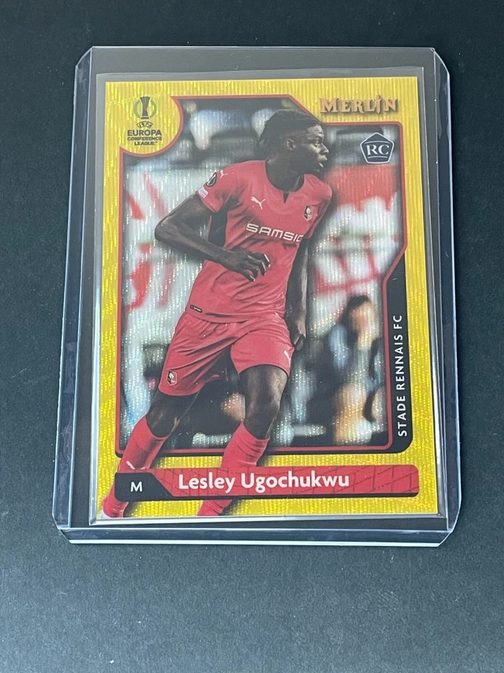 2022 Topps Merlin UEFA CL LESLEY UGOCHUCKWU YELLOW WAVE Refractor RC #8 /225 - Image 1 of 2