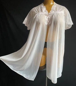 Hilton Van Raalte Vintage Negligee, Double Layered Sheer Pink Nylon & Lace 12-14 - Picture 1 of 16