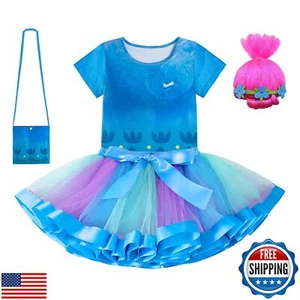 Miltrs Princess Poppy Dresses Costume Set Rainbow Tutu Dress For Girls Cospla - Picture 1 of 5