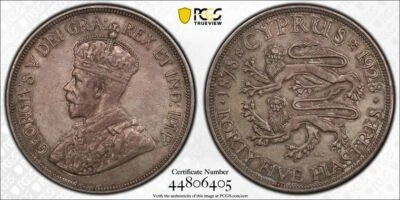 1928 PCGS AU53 | CYPRUS - 45 Piastres Pst Coin #40244A - Image 1 of 3