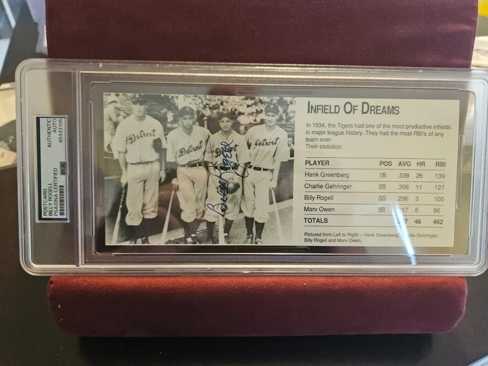 BILLY ROGELL INFIELD OF DREAMS DETROIT TIGERS HAND SIGNED POSTCARD AUTO PSA - Image 1 of 1