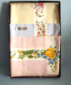 SET OF 3 Vtg  Maco Gekammt Thin Handkerchiefs Germany Blue Pink Yellow...NEW - Picture 1 of 1