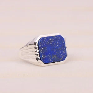 Lapis Lazuli Men's Ring, Sterling Silver Signet Ring, Handmade Gemstone Jewelry - Picture 1 of 5