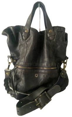 Lucky Brand ягненка кожаная сумка с короткими ручками складной через плечо наплечная сумка глубокий синий черный - Изображение 1 из 4