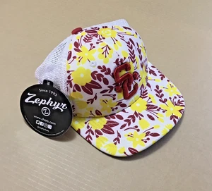 Zephyr USC Trojaner verstellbar Trucker gelb rot Blumendruck Zephyr Mütze Neu mit Etikett - Bild 1 von 5