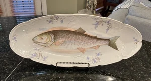 Antique CARLSBAD AUSTRIA FISH PLATTER Gold Trim Trout Transfer Porcelaine Lovely - Picture 1 of 15