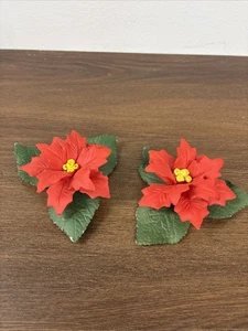 Paar Vintage Capodmonte handgefertigte Poinsetta Dekoration aus Italien - Bild 1 von 10