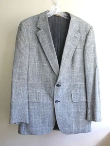Glen Plaid 100% Silk Sport Coat Mens 42R L Black White Gray Jacket Single Vent - Picture 1 of 8