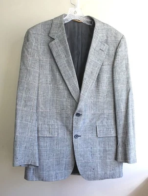 Abrigo deportivo Glen Plaid 100 % seda para hombre 42R L negro blanco gris chaqueta ventilación única Foto 1 de 4