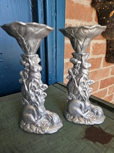 Par de candelabros Arthur Court Bunny Rabbit 1989, aluminio 6 pulgadas alto - Imagen 1 de 6