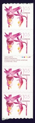 Canada sc#2130i Pink Fairy Slipper, Strip of 4 with Gutter, Mint-NH - Image 1 of 2