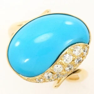 18K Yellow gold ring 14 Japan size Turquoise Zirconia Free shipping Used - Picture 1 of 6