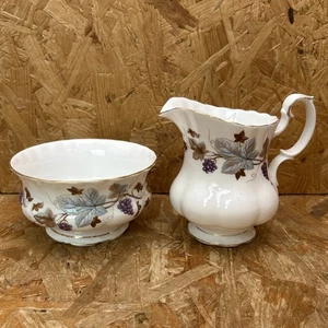 Royal Albert Lorraine Sugar Bowl & Med Milk Jug Creamer 12.5cm - Grapevine - Picture 1 of 9