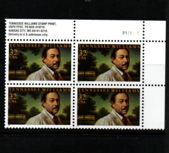 US Stamps #3002  32 cent Tennessee Williams  Plate Block of 4 stamps - Image 1 of 1