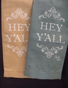 Paula Deen "HEY Y'ALL" Linen Dish & Tea Towels, 2 in pkg Goldenrod & Sage, NWOT - Picture 1 of 8