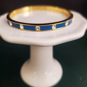 Kate Spade Set In Stone Hinged Bangle Blue Enamel over Gold Plate w/ Crystals - Picture 1 of 11
