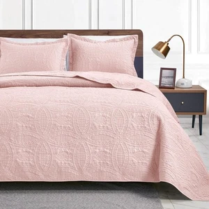 King Size Quilt Set Pink Bedspreads - Soft Bed Summer Quilt Lightweight Micro... - Picture 1 of 7