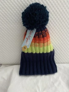 Cat&Jack Winter Pom Hat Navy Blue Yellow Orange - Picture 1 of 4