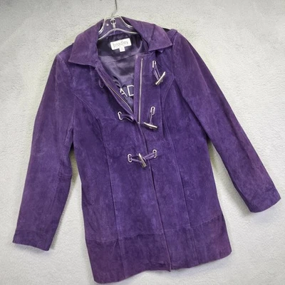 Bradley Bayou Coat Womens M Purple Toggle Hooded Suede Y2K Old Money Statement - Image 1 of 4