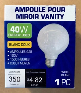 NEW Vanity Bulb 40W Soft White G25 Bulb 12V 1500 Hours Medium Base FREE SHIPPING - Picture 1 of 2