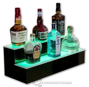 24" 2 Step Tier LED Lighted Shelves Illuminated Liquor Bottle Display FREE SHIP - Picture 1 of 4