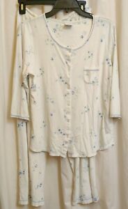 Go Softly Pajama Set Size Medium Floral Butterflies Cream Blue Pocket L011