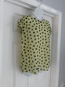 Next Lime Green Navy Blue Heart Sheer Short Sleeve Blouse Size 10 worn once - Picture 1 of 9