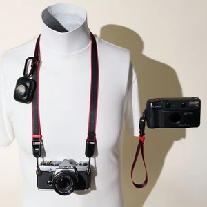 Neck & Wrist Strap Combo: Black & Red Camera Strap Set w/ Peak Design Anchors - Picture 1 of 10