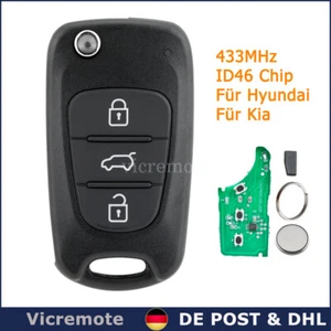 Funk Schlüssel Fernbdienung Für Hyundai ix20 ix35 i10 i20 i30 433MHz ID46 Chip - Bild 1 von 7