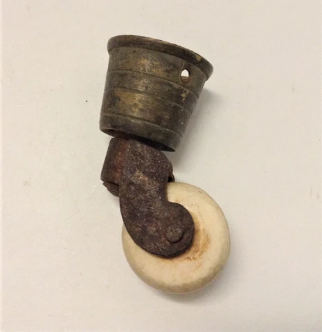 Antique Brass and Porcelain Swivel Cup Caster 2 3/4" Tall - Furniture Hardware Cover