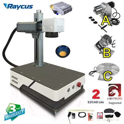 50W 30W 20W Raycus Fiber Laser Marking Machine Engraving Metal Gold+Rotary Axis