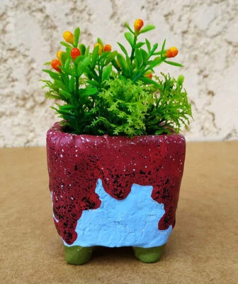 Succulents planter plants pot burgundy original legged cactus flower handmade - Image 1 of 4