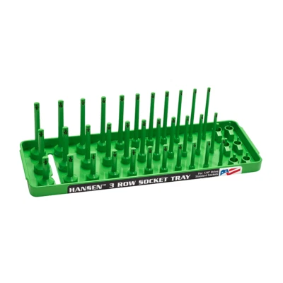 Hansen 1/4" Socket Tray Organizer Holder 3 Row Standard SAE Shallow Deep Green