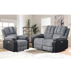 Electric Recliner 1/2 Sofa Armchair Cord Fabric Massage Heat Lounge Living Room - Picture 1 of 38