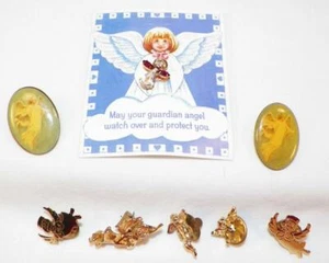 8 Angel Pins Guardian Rhinestones Goldtone Metal Lithograph Pin Backs - Picture 1 of 6